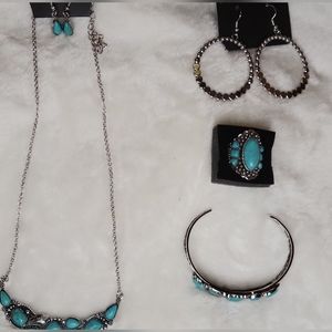 SANTA FE styled necklace set- Silverstone with faux turquoise